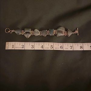 semi precious gem stone and blue and variegated Browns Silver tone bracelet